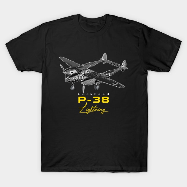 Lockheed P-38 Lightning American fighter Bomber Aircraft T-Shirt by aeroloversclothing